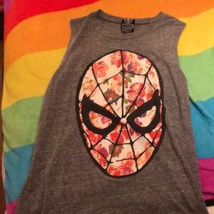 Grey Floral Spiderman Tank Top